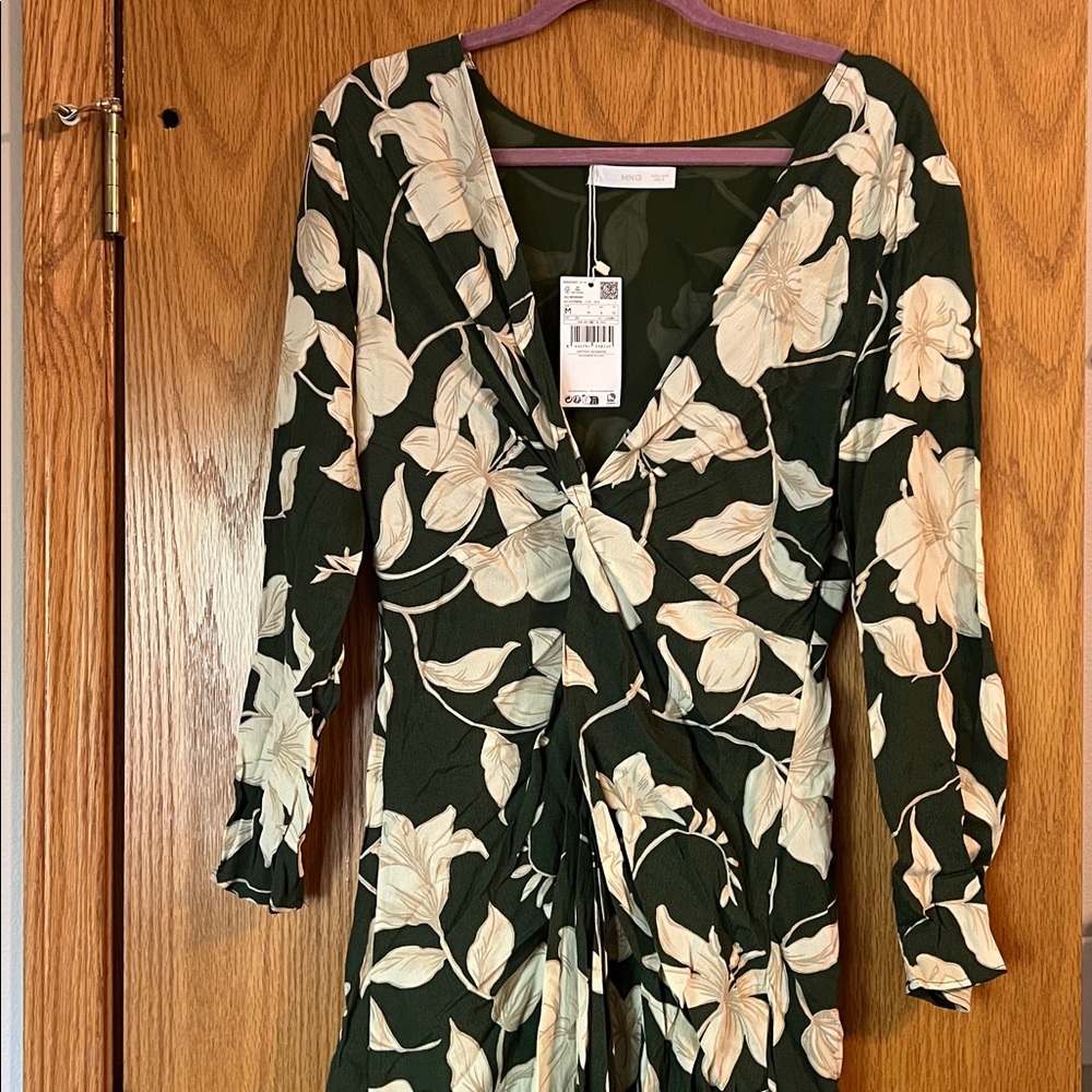 Mango Green and Cream Floral Midi Dress